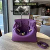 Genuine Leather Handbag BK L Sea Anemone Purple Litchi Bag Leather Handbag Large Capacity Top Layer Cowhide Commuter Womens Bag Single Shoulder Messenger Bag
