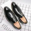Sandaler svarta loafers för män stenmönster affärsrundan tå slipon bruna grå mäns formella skor bröllopskor storlek 3845