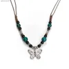 Pendant Necklaces Handmade Ceramic Butterfly Vintage Bohemian Ethnic Style Necklace Pendant with Ceramic Beads Adjustable Size X862L2403L2403