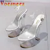 Scarpe eleganti da donna 2021 Nuovi sandali con tacco spesso in gelatina in PVC Cristallo trasparente 17CM Piattaforma con tacco alto da donna Party Big Size 41 H240325