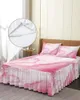 Jupe de lit à Texture fluide en marbre, couvre-lit élastique rose avec taies d'oreiller, housse de protection de matelas, ensemble de literie, drap