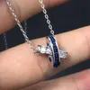 High End Shangjia Cross Blue Diamond Necklace Womens 925 Silver Collar Chain White Diamond Edge Series Lifetime Simple Platinum Neckchain