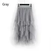 Skirts Skorts 2020 Asymmetrical High Waist Ruffles Mesh Tutu Tulle Long Midi Skirt For Women Black White Pink 240319