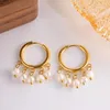 Boucles d'oreilles pendantes magnifiques petites franges de perles en acier inoxydable, cerceau goutte Huggie Chic charme bijoux à la mode pour femmes