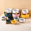 Ceramic Dog Bowl Cat Food Water Bowls with Wood Stand No Spill Large Feeder Dish for Dogs Cats Feeding Puppy Pet Supplies 240304