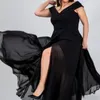 Kuclut Kobiety sukienki plus size Eleganckie solidne jedno ramię V Zakryte szyję Naped talia wieczorna impreza oversize sukienki 240319