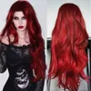 Perucas sintéticas perucas de alta temperatura fibra vinho vermelho central separação longo encaracolado peruca feminina peruca 240329