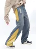 Dżinsy męskie 2024 Cyber ​​Y2K Modna kontrast Kolor Połączony workowate workowane spodnie dla mężczyzn ubrania proste hip hop dżinsowe spodnie