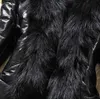 Heta kvinnors faux päls läder ytterkläder snöar långärmare jacka svart mode