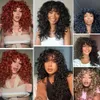 Perucas sintéticas cosplay perucas preto encaracolado peruca com franja longa encaracolado afro perucas para mulheres fibra sintética cabelo sem cola para uso diário festa halloween cosplay 240327