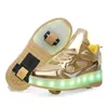 HBP icke-varumärke Hot Led Light Children Casual Sneakers Kids Skate Board Shoes Two Wheels Boys Roller Skating Shoes For Girls