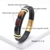 Bangle NewMoon Shape 100% Natural Stone Tiger Eye Vintage Jewelry With Hanging Ornament Wide Leather Cord Bracelet 316L Stainless Steel Bracelet Unisex 240319