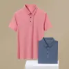 Mens Polo Shirt Ice Silk Traceless Breathable Cool T-shirt Summer Solid Color White Begonia Red 1bs6 {category}