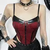 Women's Tanks Women's Gothic Style Leather Paneled Adjustable Camisole Top Spider Web Vest Dark Series Clothing