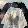 American Style Retro Creative Butterfly Short Sleeve T-shirt för män och kvinnor ins vår Loose Casual Round Neck Pair Y2K Top 240314