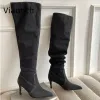 Boots Style American Waste Style Boots Style, Children's Retro's Retro Hot Girls 'Cowboy Boot, Talons minces, Bottes de pile Pointy Toe, Wide Tube Bo