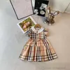 Ins Summer Girls Bow Plaid Dresses Children Doll Lapel Flufl Sleeve Lattice Dress Preppy Style Kids CottenDesigner ClothesS1228