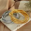 Hip Hop Three Layer Winding Snake Chain Bracelet Gold Plated Stainless Steel Jewelry