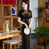 Vêtements ethniques Vintage Tempérament Noir Cheongsam Grande Taille 5XL Robes Sexy Slim Long Qipao Stage Performance Robe de Fête Traditionnelle