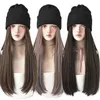 Perucas sintéticas perucas sintéticas gorros chapéu com perucas de cabelo para mulheres 24 polegadas longo cabelo reto peruca sintética quente macio esqui malha outono inverno boné 240328 240327