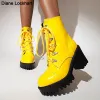 Buty koronkowe seksowne damskie buty zimowe platforma modowa buty punkowe obcasy czarne żółte białe buty kostki jesienne gumowe buty kobiety