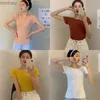 여자 티셔츠 daxin 여자 주름 방향 티 셔츠 패션 O- 넥 단단한 짧은 슬리브 니트 티 탑 소녀 슬림 풀오버 티 -THIRTC24319