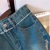 Saias jeans para mulheres com bolsos casual longo jean desgastado raws hem cintura alta uma linha midi presentes 066c