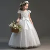 Robe de soirée à fleurs pour filles, élégante, col en dentelle, ceinture avec nœud, robe de bal d'anniversaire, de concours, en Tulle, mariage formel, 2024, 240313