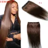 Pièce # 2 # 4 cheveux humains raides 14 "24" cheveux brésiliens brun moyen foncé fait Remy cheveux 1 pièce ensemble avec 5 clips dans les cheveux humains