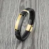 Bangle nieuwe mode punkstijl dubbele rij gladde meerkleurige roestvrijstalen herenarmband hanger zwarte armband met brede leren schakel 240319