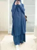 Scenkläder eid huva muslimska kvinnor hijab klänning bönplagg jilbab abaya long khimar ramadan klänning abayas kjol uppsättningar islamiska kläder