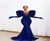 Sexig sjöjungfru afrikanska afrikanska aftonklänningar lyxiga pärlor paljetter Appliced ​​Ruffles Velvet Formal Party Dress Custom Made Sweep Train Prom5398006