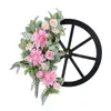 Rosa decorativa da grinalda da mola das flores artificial e roda para o alpendre da janela