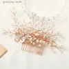 Tiaras Fashion Wedding Rose Gold Comb Headdress Pearl Rhinestone Hair Accessories Bride Handmade Tiara Ladies Prom Jewelry Y240319