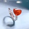 クラスターリングGICA GEMA 925 STERLING SILVERTERINAURED MOISSANITE PADPARADSCHA GEMSTONE INLAID 8 10ハート型の結婚指輪リング