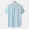 T-shirts pour hommes hommes chemise de couleur unie élégant col montant boutonné pour les affaires plage porter à manches courtes coupe ample haut