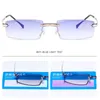 Occhiali da sole Occhiali da miopia con finitura anti-luce blu senza montatura Occhiali trendy unisex Montatura in metallo Occhiali da vista vicini Diottrie da -1.0 a -4.0