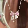 Pendant Necklaces Korea New Design Bowknot Pink Zircon Cross Pendant Necklaces Fashion Temperament Clavicle Chain for Women Trendy Party JewelryL2403L2403