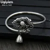 Charmarmband Uglyless Real S 925 Sterling Silver Women Elegant Pearl Bangles Handgjorda snidade Lotus Leaf Charms Bangle Vintage Ethnic Jewelry L240319