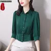 S-3XL Korte Crop Tops Blouses Mode Vrouwen Werk Kantoor Dame Effen Rood Zwart Groen Ruches Buik Peplum Top Basic Shirts 240319