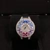 Wristwatches 32mm Women Butterfly Watch Drop Water Clock Diamond Blue Green Red Cubic Zircon Real Leather Wristwatch For Ladies