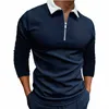 T-shirts à manches longues pour hommes, fermeture éclair, couleur unie, hauts de Yoga, rabattables, Jogging, Anti-rides, polos d'affaires pour hommes