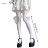 Women Socks Ribbon Lace Bow Thigh High Stockings Solid Over Knee Long J78E