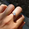 Anéis de casamento para mulheres clássicos para sempre corte perfeito 1 zircão rosa 14k ouro rosa garras joias para presente