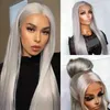 Synthetic Wigs New Blonde Lace Front Wigs Synthetic Silver Straight Light Ash Blonde Lace Front Wigs For Black Women Transparent Cosplay Wigs 240329