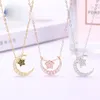 Chaînes Femme S Couleur Argent Pur Étoiles Contractées La Marée De Lune Pendentif Bijoux Chaîne De Personnalité De La Clavicule