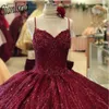 Abito da ballo principessa rosso vino Abiti Quinceanera con fiocco con spalle scoperte Applicazioni in pizzo Perline Abiti da 15 anos Abito dolce 16