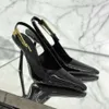 2024 New Luxury Mirrored Leather Slingback Pump Prom Dress Dance Black Shoe Man Designer Ysl High Heel Woman Sandal Slide Flip Flop Slipper Crocodile Slim High Heel