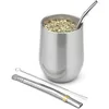 Mugs Yerba Mate Gourd Tea Cup Set 12Oz Double-Wall Stainless Coffee Water With Lid 2 Bombillas Straws Spoon&Brush