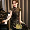 Ethnische Kleidung Yourqipao Sommer 2024 Samt Cheongsam Kurzarm Elegante Mutter Qipao Chinesisches Traditionelles Abendkleid Für Plus Größe